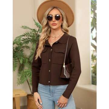 BZB Womens Cardigan Sweaters Open Front Long Sleeve Cropped Blazer Jackets Winter Dressy Casual Outwear Coffee