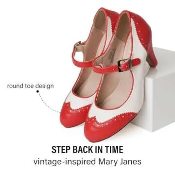 J. Adams Kym Mary Jane Shoes Women Oxford Pumps - Cute Low Kitten High Heels - Retro Vintage Shoes for Women 1950s Mary Janes Round Toe Shoe with Ankle Strap - Women Dress Shoes