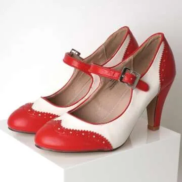 J. Adams Kym Mary Jane Shoes Women Oxford Pumps - Cute Low Kitten High Heels - Retro Vintage Shoes for Women 1950s Mary Janes Round Toe Shoe with Ankle Strap - Women Dress Shoes