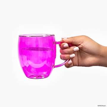 Dragon Glassware x Barbie Double Walled Glass Coffee Mugs - 16 oz, Set of 2 Glass Coffee Cups to Keep Beverages Hot or Cold Longer - Pink and Magenta Double Walled Crystal Mugs