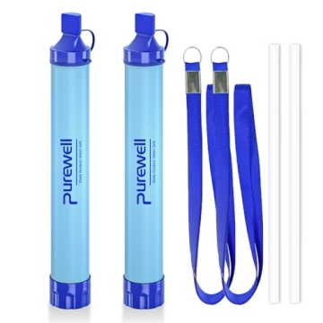 Purewell Outdoor Water Filter Personal Water Filtration Straw Emergency Survival Gear Water Purifier...