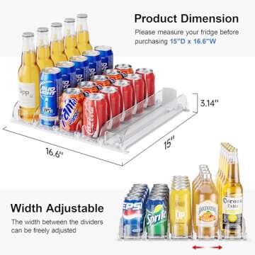 LAMU Drink Organizer for Fridge, Soda Can Organizer Dispenser for Refrigerator with Automatic Pusher...