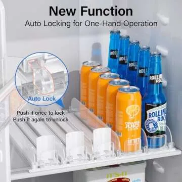 LAMU Drink Organizer for Fridge, Soda Can Organizer Dispenser for Refrigerator with Automatic Pusher Glide, Width Adjustable Clear Dividers Can Holder for 6-20oz Beverage, 15''D x16.6''W, 5 Rows