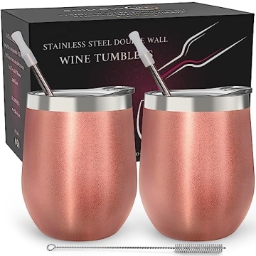CHILLOUT LIFE Stainless Steel Wine Tumblers 2 Pack 12 oz - Double Wall Vacuum Insulated Wine Cups wi...