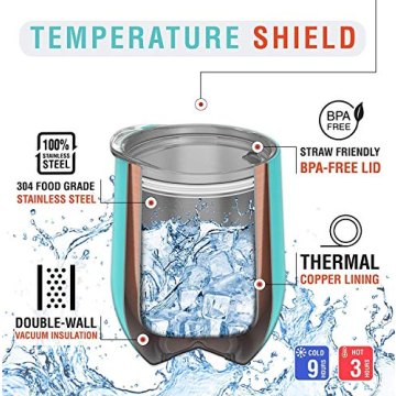 CHILLOUT LIFE Stainless Steel Wine Tumblers 2 Pack 12 oz - Double Wall Vacuum Insulated Wine Cups with Lids and Straws Set for Coffee, Wine, Cocktails (Rose Gold)