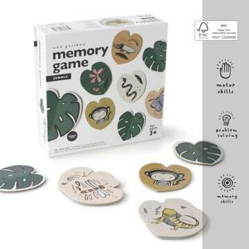 Wee Gallery Memory Game - Jungle Animals and Plants - Brain Building Matching Activity - Animal Recognition, Motor Skills, Creative Play, and Problem Solving for Children