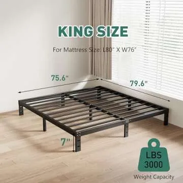 LUKIROYAL Heavy Duty Low Bed Frame, 7-Inch Metal King Size Bed Frame, No Box Spring Needed, Easy Ass...