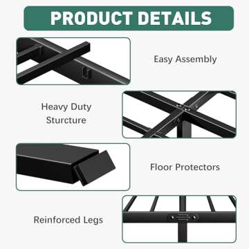 LUKIROYAL Heavy Duty Low Bed Frame, 7-Inch Metal King Size Bed Frame, No Box Spring Needed, Easy Assembly, Black