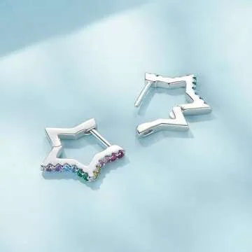 BISAER Star Earrings Cute Hoop 925 Sterling Silver