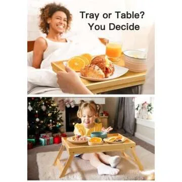 Bamboo Bed Tray Table with Foldable Legs, Breakfast Tray for Sofa, Bed, Eating, Working, Used As Laptop Desk Snack Tray by Pipishell