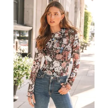 Stylish Dealmore Floral Mesh Mockneck Top for Women 2024