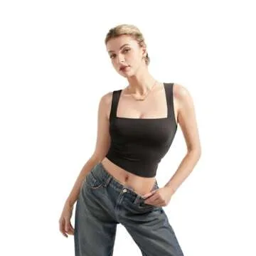 SUUKSESS Women Square Neck Crop Tank - Double Lined Comfort