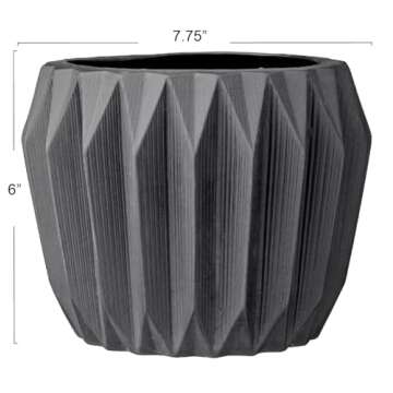 Bloomingville Modern Stoneware Fluted Planter, Matte Grey 8 Inch x 6 Inch
