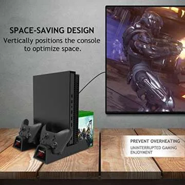 Charging Station for Xbox One Xbox One S Xbox One X Console and Controllers, Stand Accessories with 600 mAh Batteries 2 Pack,2 Cooling Fans,LED Indicators and Games Storage