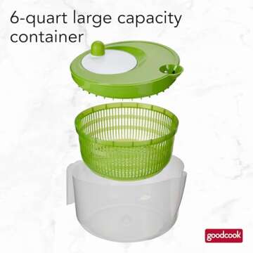 GoodCook Deluxe Salad Spinner - 5 Qt. Capacity, Easy Turn Knob, Built-In Pour Spout, Multi-Use Baske...