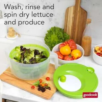 GoodCook Deluxe Salad Spinner - 5 Qt. Capacity, Easy Turn Knob, Built-In Pour Spout, Multi-Use Basket, Durable and Dishwasher Safe, Large Salad Spinner, Kitchen Essentials