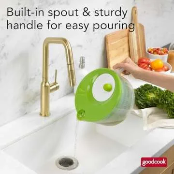 GoodCook Deluxe Salad Spinner - 5 Qt. Capacity, Easy Turn Knob, Built-In Pour Spout, Multi-Use Basket, Durable and Dishwasher Safe, Large Salad Spinner, Kitchen Essentials