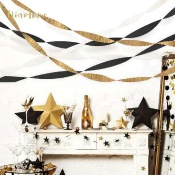 NICROHOME Elegant Black and Gold Party Streamers
