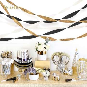 NICROHOME Elegant Black and Gold Party Streamers