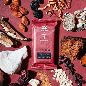 Wise Bar Adaptogen Mushroom Nutrition Bars with Reishi, Lions Mane & Ashwagandha, Organic Vegan & Gl...
