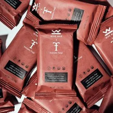 Wise Bar Adaptogen Mushroom Nutrition Bars with Reishi, Lions Mane & Ashwagandha, Organic Vegan & Gluten Free Snacks for Natural Focus, Energy & Immunity Support, Chocolate Cherry Flavor, 12 Count