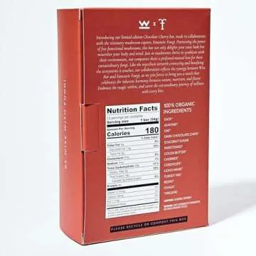 Wise Bar Adaptogen Mushroom Nutrition Bars with Reishi, Lions Mane & Ashwagandha, Organic Vegan & Gluten Free Snacks for Natural Focus, Energy & Immunity Support, Chocolate Cherry Flavor, 12 Count