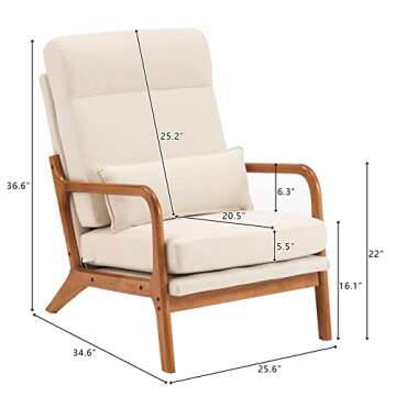 Karl home Accent Chair Mid-Century Modern Chair with Pillow Upholstered Lounge Arm Chair with Solid ...