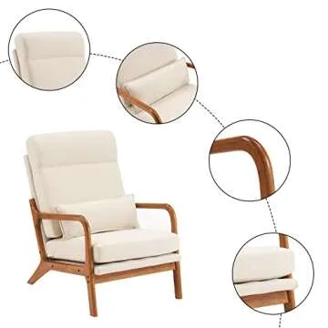 Karl home Accent Chair Mid-Century Modern Chair with Pillow Upholstered Lounge Arm Chair with Solid Wood Frame & Soft Cushion for Living Room, Bedroom, Balcony, Linen Beige (High Back)