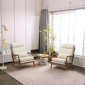 Karl home Accent Chair Mid-Century Modern Chair with Pillow Upholstered Lounge Arm Chair with Solid Wood Frame & Soft Cushion for Living Room, Bedroom, Balcony, Linen Beige (High Back)