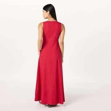 The Drop Women’s Blanca Linen Button Front V-Neck Maxi Dress - Elegant Versatile Attire