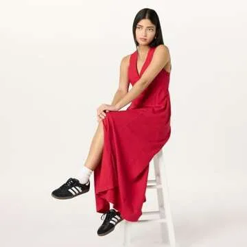 The Drop Women’s Blanca V-Neck Maxi Dress in Crimson - Stylish & Comfortable
