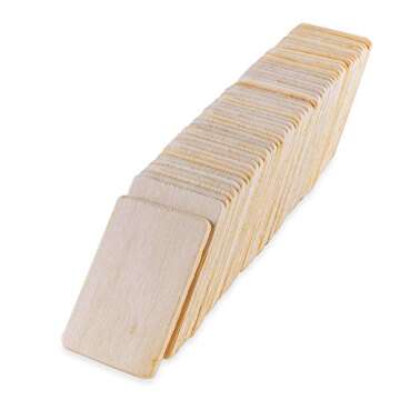 Super Z Outlet 50 Pack Unfinished Natural Wood Rectangle Blank Pieces Wooden Tags Slices for Arts & ...