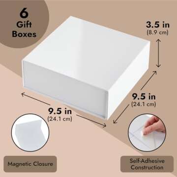 Stockroom Plus 6 Pack Proposal Boxes w/Lid for Groomsmen - Bridesmaid Proposal Boxes - 9.5 x 9.5 x 3.5" Glossy White Magnetic Box for Parties - Bridal Boxes for Bridesmaids