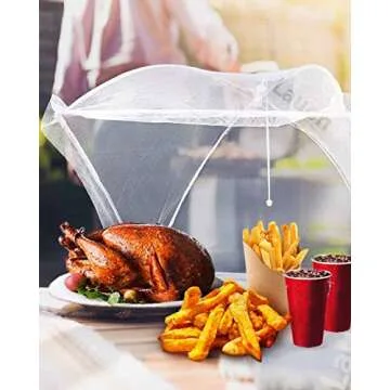 Lauon Food Cover Mesh Food Tent, 17"x17", 8 Pack, White Nylon Covers, Pop-Up Umbrella Screen Tents, Patio Bug Net for Outdoor Camping, Picnics, Parties, BBQ, Collapsible and Reusable