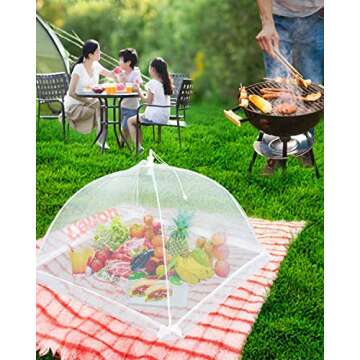 Lauon Food Cover Mesh Food Tent, 17"x17", 8 Pack, White Nylon Covers, Pop-Up Umbrella Screen Tents, Patio Bug Net for Outdoor Camping, Picnics, Parties, BBQ, Collapsible and Reusable