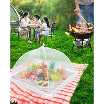 Lauon Food Cover Mesh Food Tent, 17"x17", 8 Pack, White Nylon Covers, Pop-Up Umbrella Screen Tents, Patio Bug Net for Outdoor Camping, Picnics, Parties, BBQ, Collapsible and Reusable