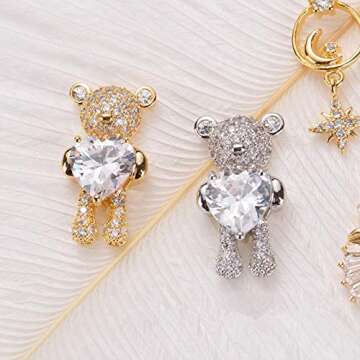 10 Pcs Nail Art Rhinestones,Shiny Alloy Bear 3D With Heart Crystal Nail Decoration,DIY Nail Art Deco...