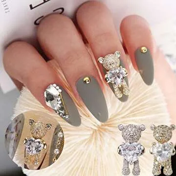 10 Pcs Nail Art Rhinestones,Shiny Alloy Bear 3D With Heart Crystal Nail Decoration,DIY Nail Art Decoration Accessories