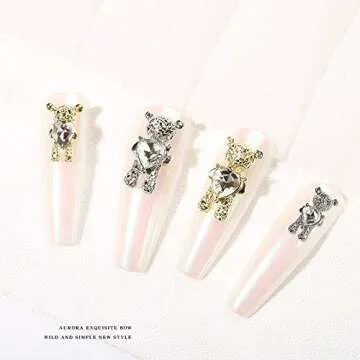 10 Pcs Nail Art Rhinestones,Shiny Alloy Bear 3D With Heart Crystal Nail Decoration,DIY Nail Art Decoration Accessories