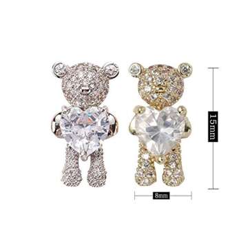 10 Pcs Nail Art Rhinestones,Shiny Alloy Bear 3D With Heart Crystal Nail Decoration,DIY Nail Art Decoration Accessories