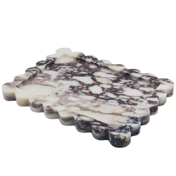 YMXYJM Genuine Calacatta Viola Scalloped Marble Tray, Real Natural Marble Stone Tray, Luxury Decorat...