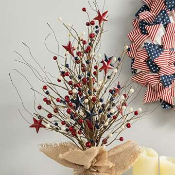 Red Berry & Star Table Tree for 4th of July Decoration