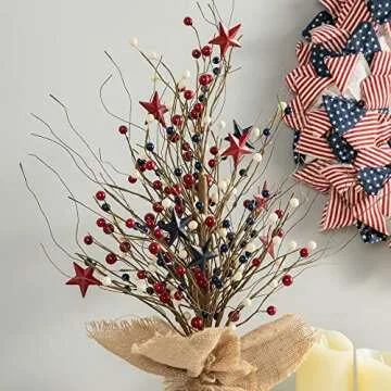 Red Berry & Star Table Tree for 4th of July Decoration