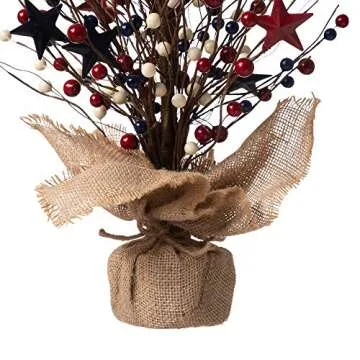 Red Berry & Star Table Tree for 4th of July Decoration