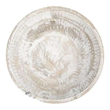 Creative Co-Op Boho Wood Pedestal Serving Bowl, White Wash Finish