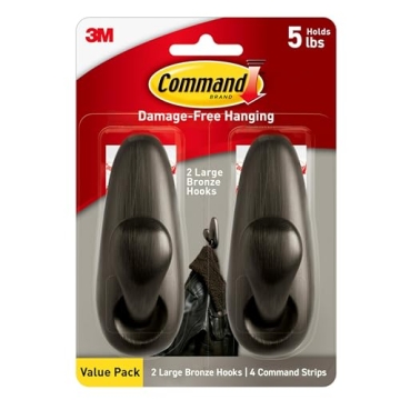 Command 5 lb Large Oil Rubbed Bronze Metal Hooks - Classic & Damage-Free