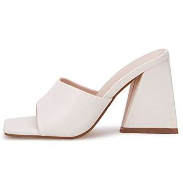 VETASTE Women's Heeled Sandals Square Open Toe Slip on Block Heels Mules