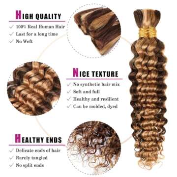 CLong Human Braiding Hair Deep Wave Bulk Human Hair for Braiding, No Weft Curly Braiding Hair Extensions for Boho Braids Wet and Wavy Braiding Human Hair Bundles(18inch,4/27,100g)