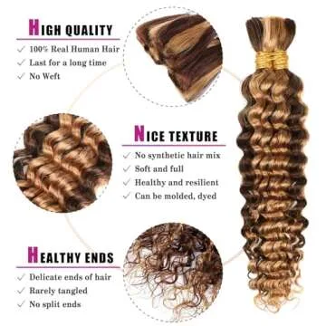 CLong Human Braiding Hair Deep Wave Bulk Human Hair for Braiding, No Weft Curly Braiding Hair Extensions for Boho Braids Wet and Wavy Braiding Human Hair Bundles(18inch,4/27,100g)