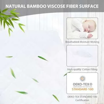 Ruili Bamboo Viscose Waterproof Crib Mattress Protector, 2 Pack Quilted Fitted Breathable Toddler Baby Mattress Cover, Organic Bamboo Viscose Soft Crib Mattress Pad, White (52x28 Inches)